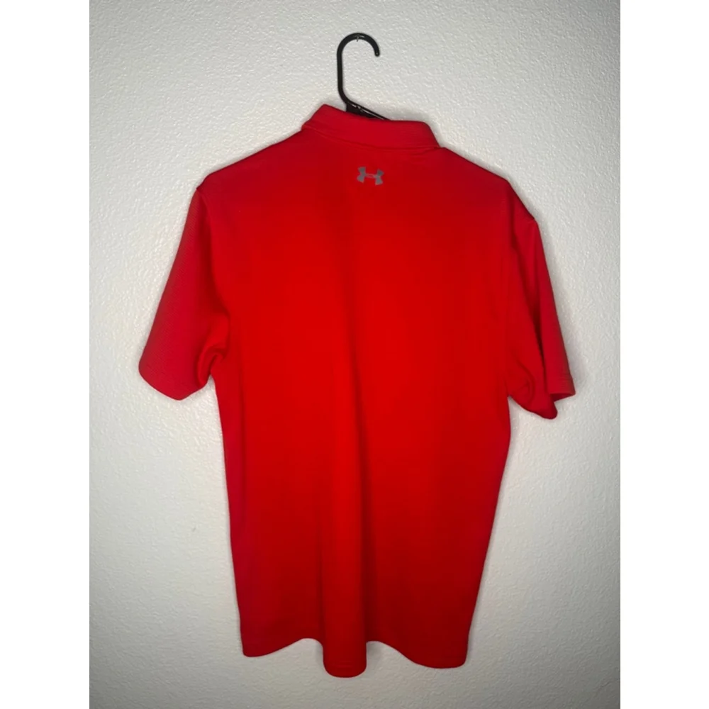 Men's Under Armour Polo Shirt Size M Red Short Sleeve Golf - Picture 3 of 4